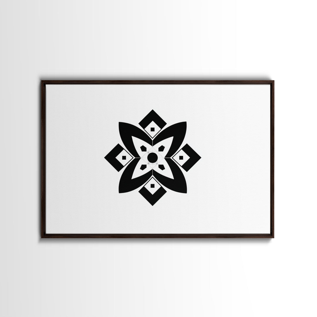 Black And White Geometric Flower Wall Art, Minimalist Art Print, Midcentury Modern Abstract Poster, Symmetrical Decor, Office Decor