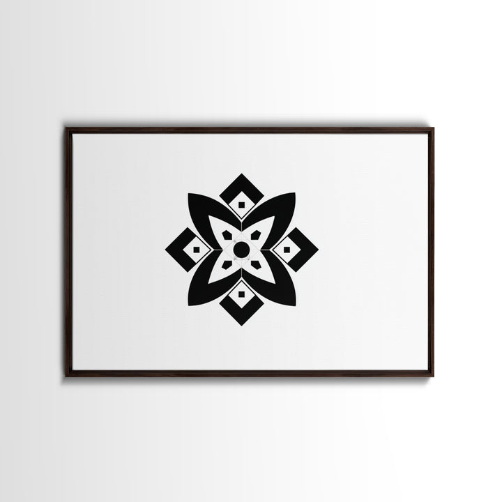 Black And White Geometric Flower Wall Art, Minimalist Art Print, Midcentury Modern Abstract Poster, Symmetrical Decor, Office Decor