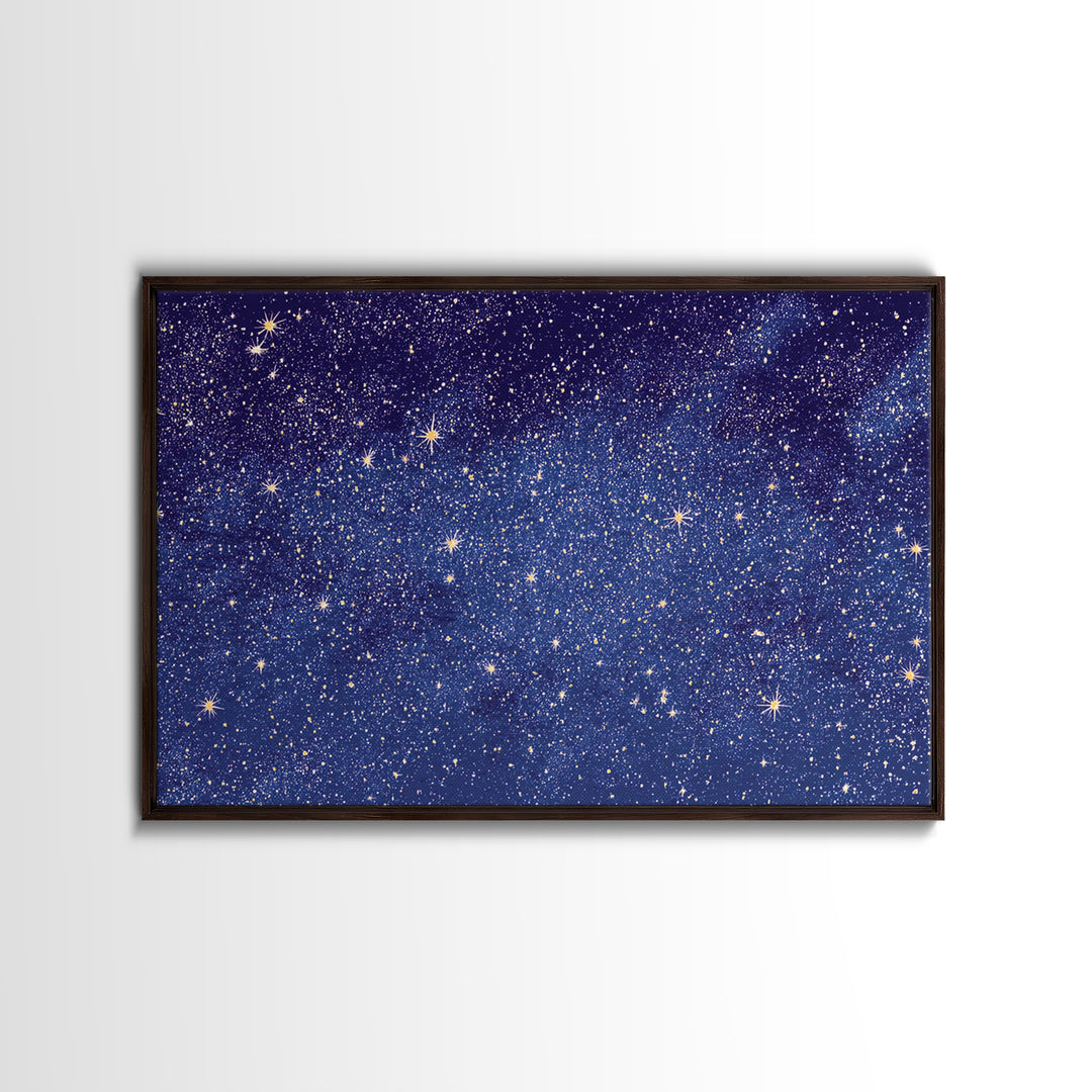 Blue Purple Galaxy Star Field Canvas Print, Celestial Space Abstract Art, Modern Wall Art, Cosmic Retro Bedroom Decor Gift