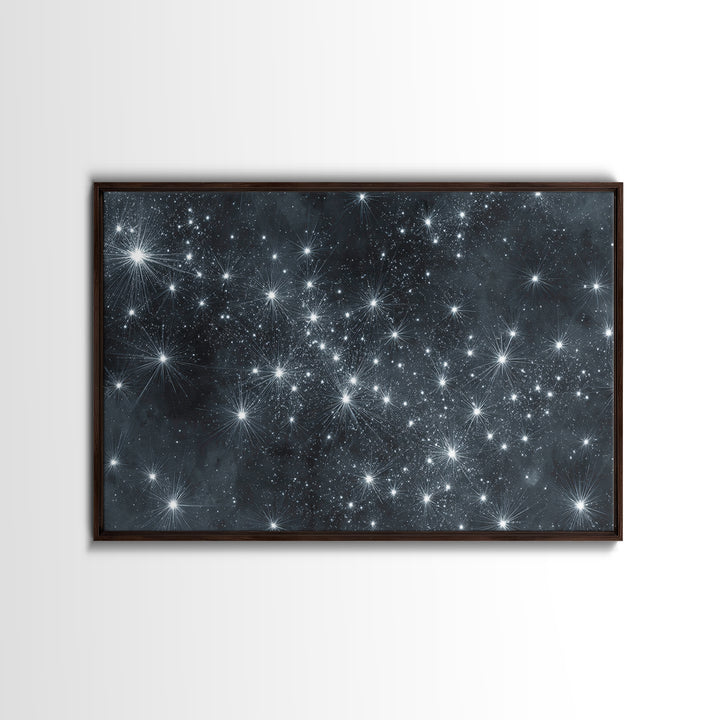 Monochrome Silver Starry Night Wall Art, Black White Space Abstract Art Print, Modern Wall Decor, Moody Bedroom Art Poster