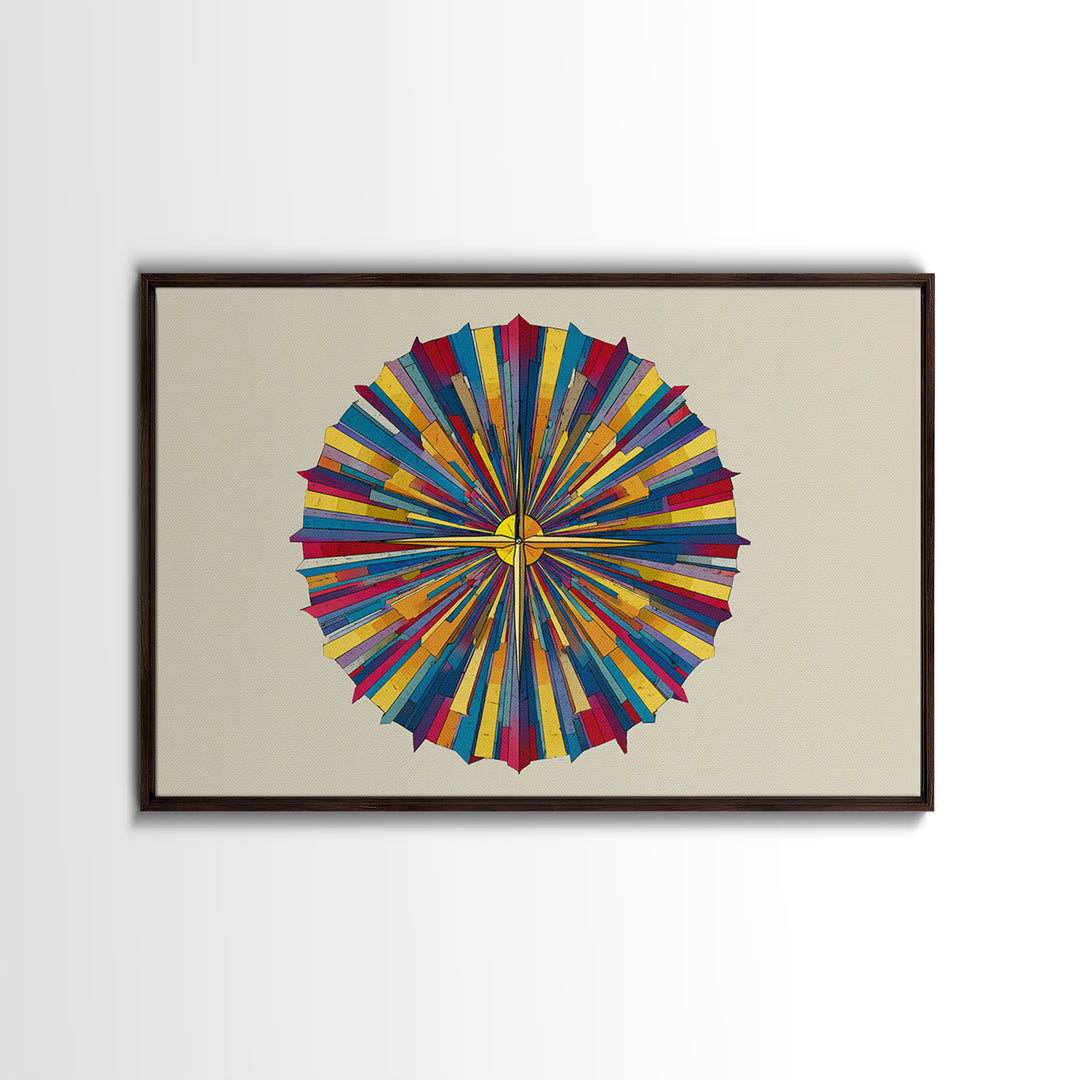 Colorful Radial Circle Burst Canvas Print, Midcentury Modern Abstract Art, Geometric Wall Art, Retro MCM Home Decor Poster