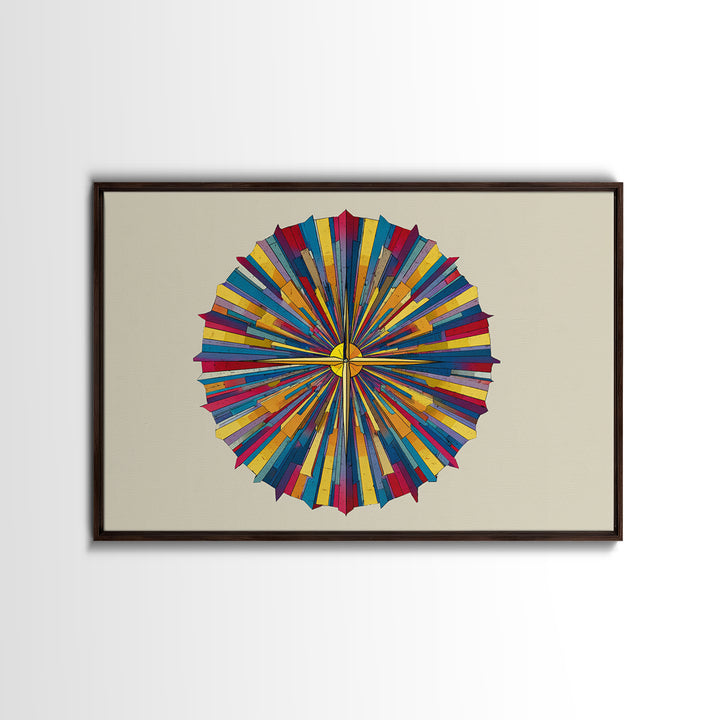 Colorful Radial Circle Burst Canvas Print, Midcentury Modern Abstract Art, Geometric Wall Art, Retro MCM Home Decor Poster