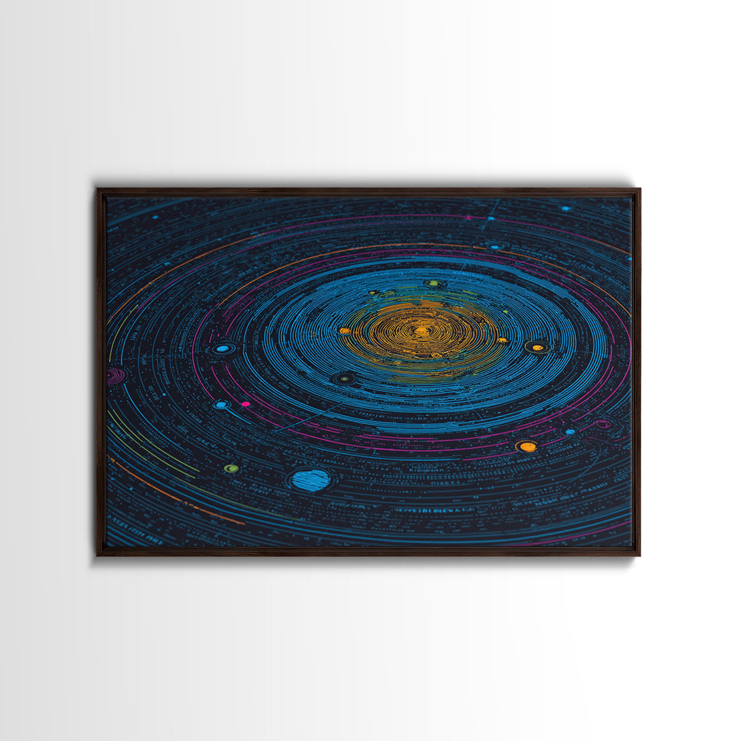 Blue Solar System Canvas Print, Planetary Orbit Chart Wall Art, Modern Digital Art, Sci Fi Wall Decor, Astronomy Poster Gift
