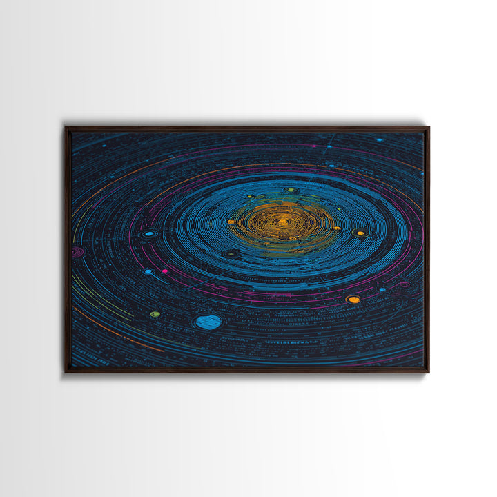 Blue Solar System Canvas Print, Planetary Orbit Chart Wall Art, Modern Digital Art, Sci Fi Wall Decor, Astronomy Poster Gift