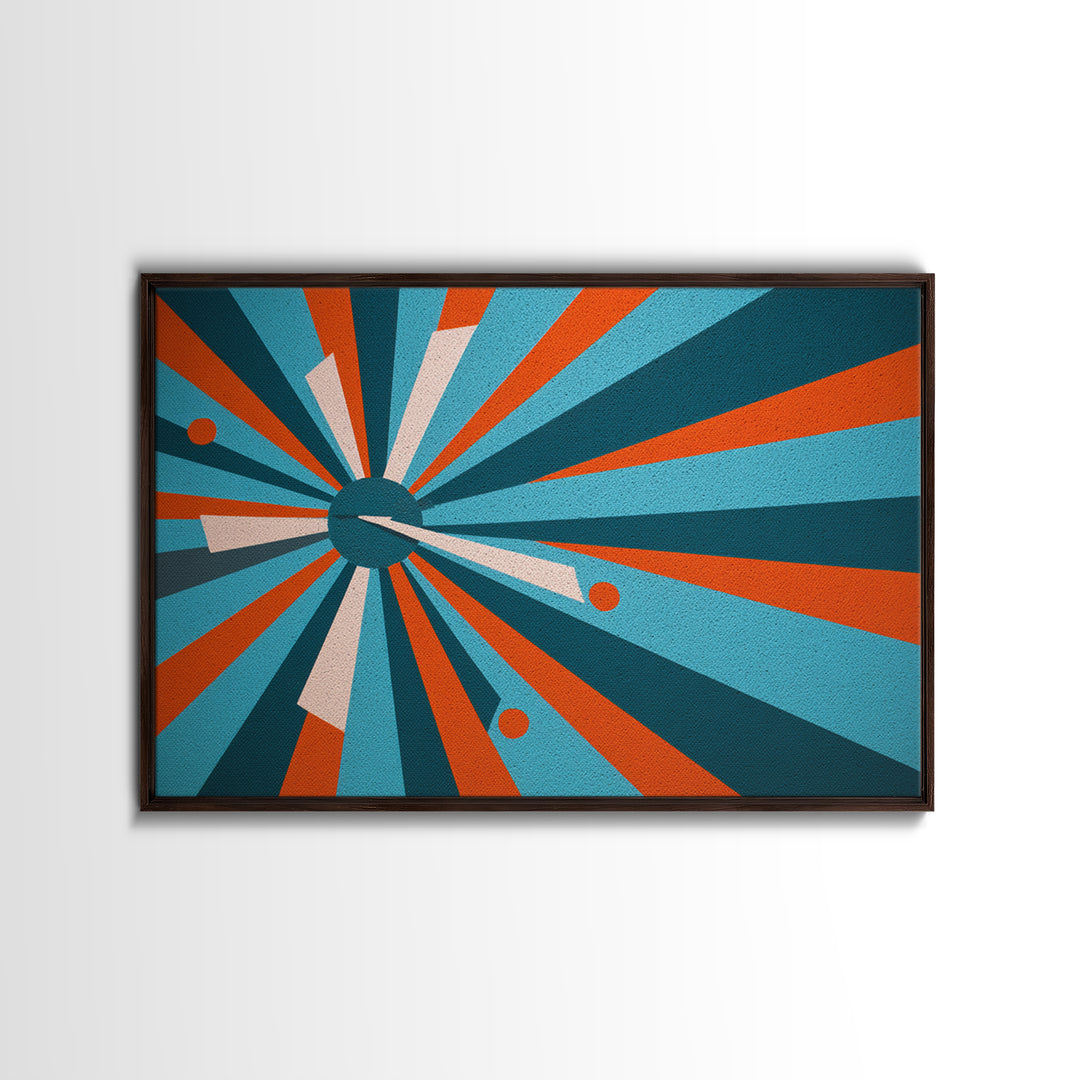 Teal Orange Atomic Burst Wall Art, Midcentury Modern Decor, Geometric Canvas Print, Retro Abstract Poster, MCM Home Decor Gift