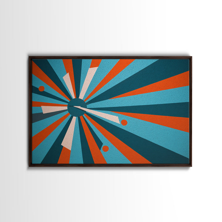 Teal Orange Atomic Burst Wall Art, Midcentury Modern Decor, Geometric Canvas Print, Retro Abstract Poster, MCM Home Decor Gift