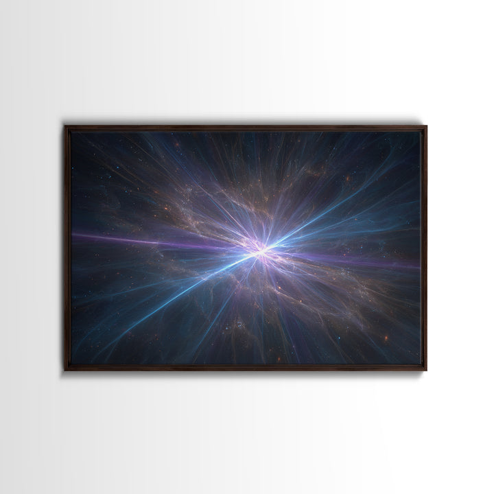 Luminous Nebula Light Burst Wall Art, Space Abstract Art, Framed Canvas Print, Modern Wall Art, Blue Cosmic Decor Poster Gift