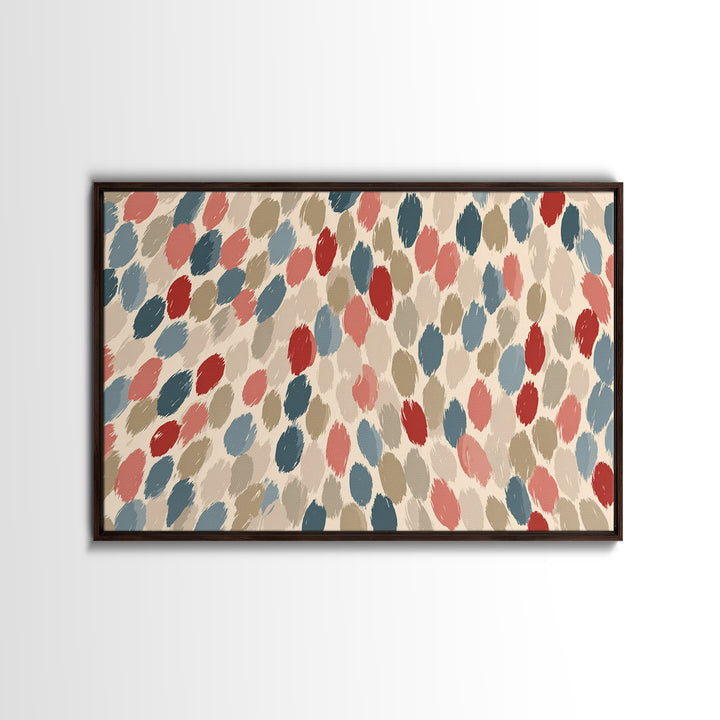 Salmon Blue Brushstroke Dot Wall Art, Midcentury Modern Abstract Art Print, Boho Retro Decor, Neutral Living Room Decor, Bedroom Decor
