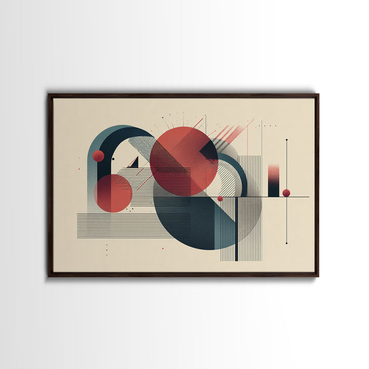 Red Teal Bauhaus Geometry Wall Art, Midcentury Modern Abstract Art Print, Geometric MCM Wall Decor, Office Decor, Modern Home Decor