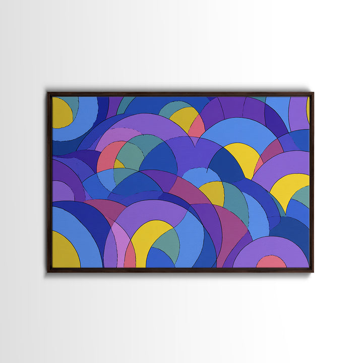 Blue Purple And Yellow Arc Pattern Wall Art, Colorful Midcentury Modern Geometric Print, Bold Retro 70s MCM Home Wall Decor