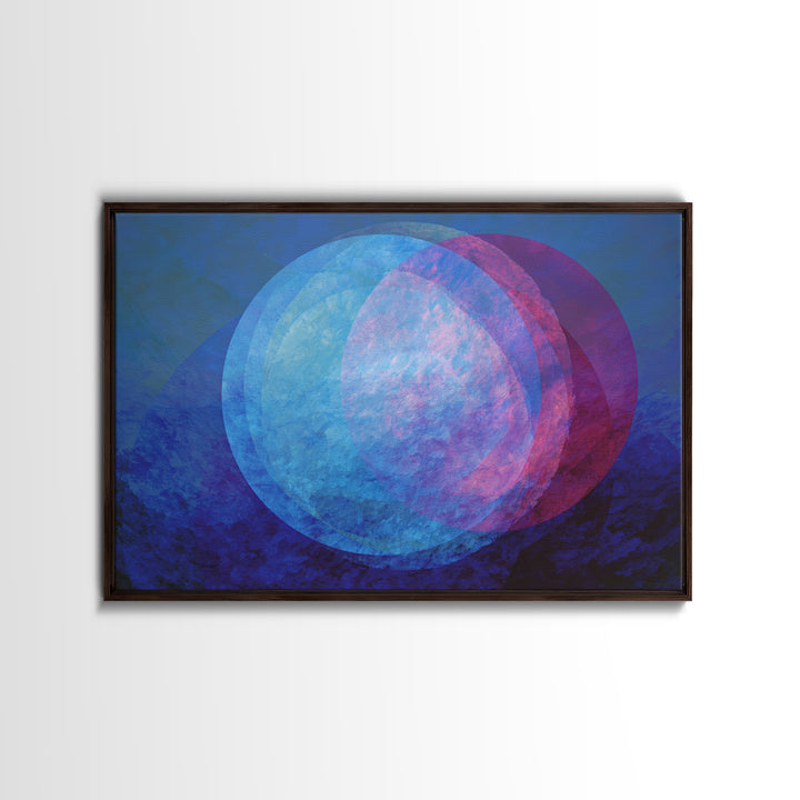 Blue Magenta Overlapping Moons Canvas Print, Abstract Space Wall Decor, Modern Geometric Art, Moody Bedroom Poster, Blue Wall Art
