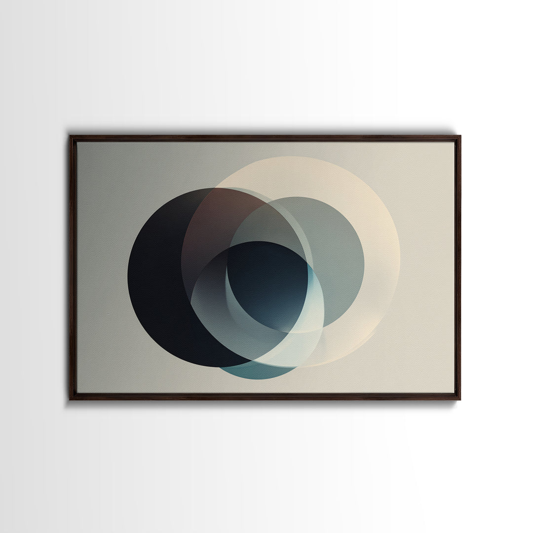 Neutral Overlapping Circle Framed Canvas Print, Minimalist Abstract Wall Decor, Modern Geometric Art, Beige Black Home Poster