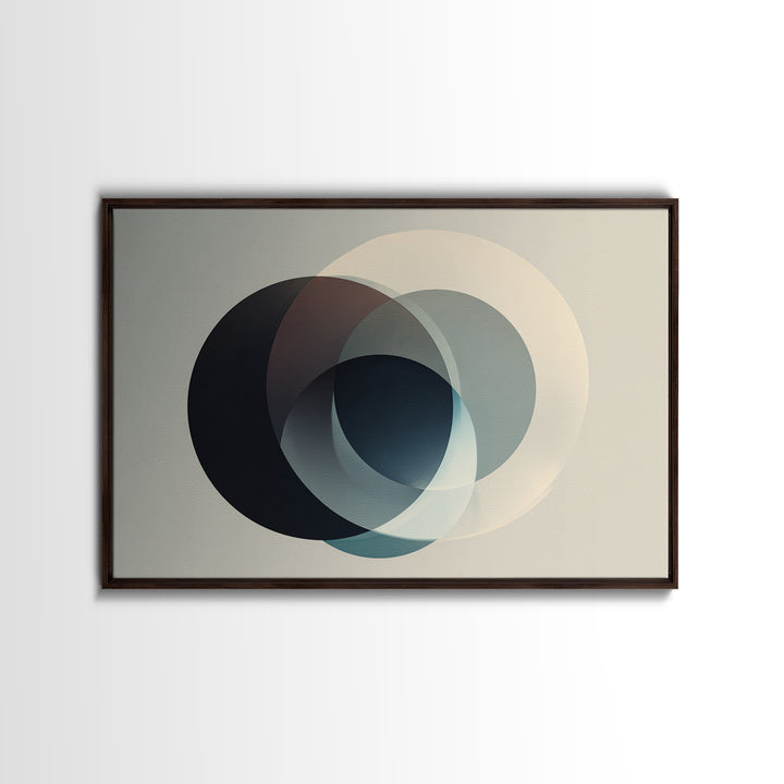 Neutral Overlapping Circle Framed Canvas Print, Minimalist Abstract Wall Decor, Modern Geometric Art, Beige Black Home Poster