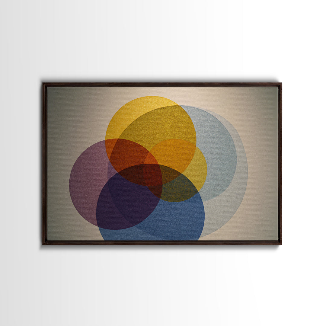 Layered Mustard Burgundy And Navy Circles Wall Art, Midcentury Modern Geometric Abstract MCM Living Room Decor Print And Poster