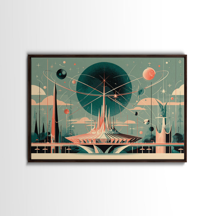 Atomic Futurist Pavilion Canvas Print, Midcentury Modern Wall Art, Retro Space Age Decor, Geometric MCM Architecture Poster