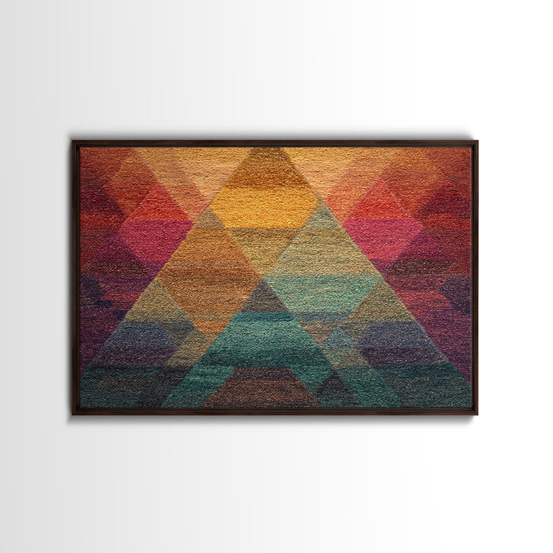 Textured Triangle Mountain Abstract Wall Art, Midcentury Modern Geometric Art Print, Colorful Decor, Framed Canvas Print