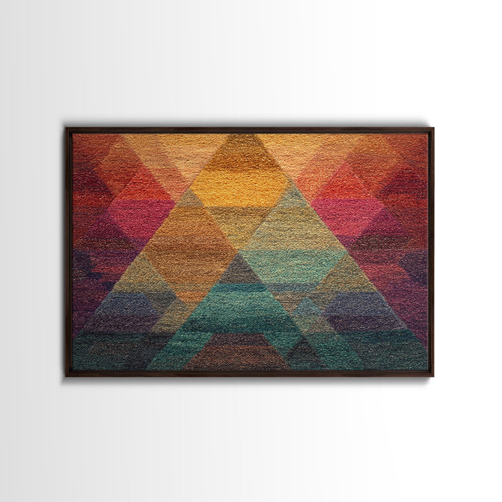 Textured Triangle Mountain Abstract Wall Art, Midcentury Modern Geometric Art Print, Colorful Decor, Framed Canvas Print