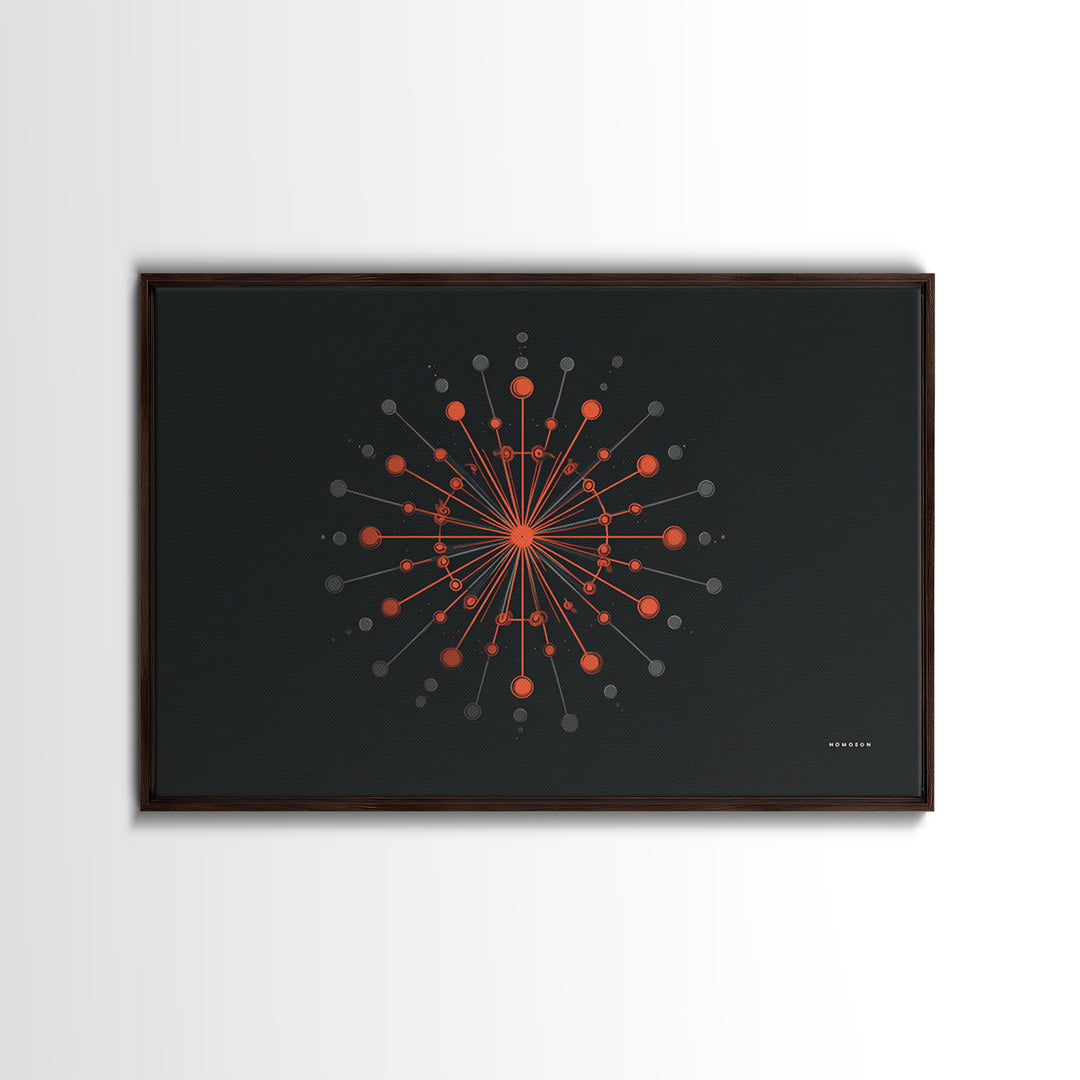 Red Orange Atomic Molecule Radial Canvas Print, Midcentury Modern Wall Art, Abstract Geometric Poster, Retro MCM Decor, Office Decor
