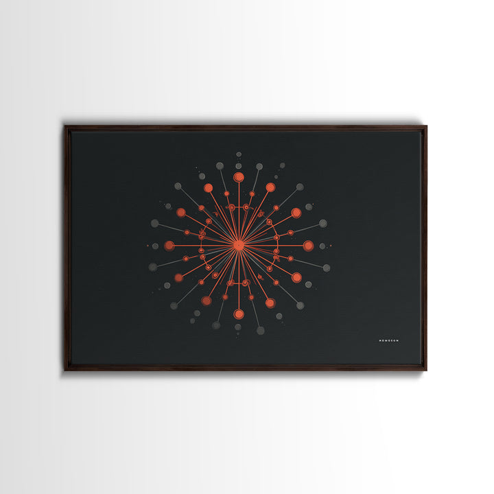 Red Orange Atomic Molecule Radial Canvas Print, Midcentury Modern Wall Art, Abstract Geometric Poster, Retro MCM Decor, Office Decor
