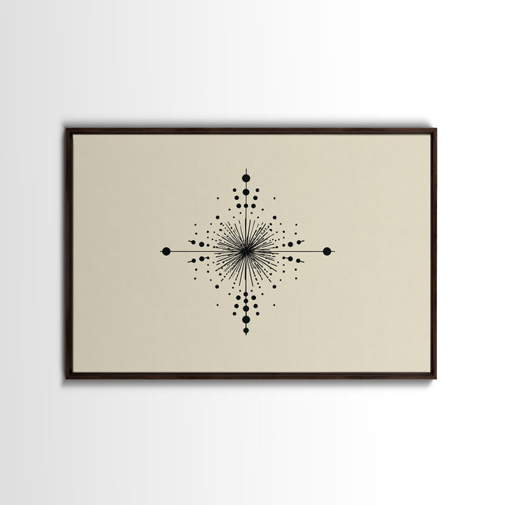 Minimal Black Dot Compass Starburst Canvas Print, Midcentury Modern Wall Art, Geometric Abstract Poster, Neutral MCM Decor