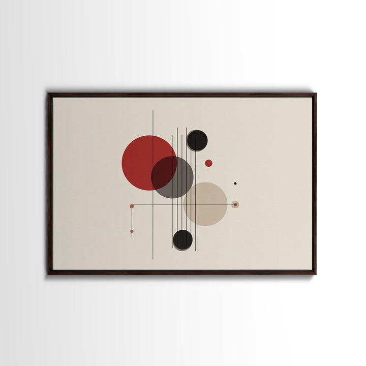Red Beige Black Circle Balance Canvas Print, Midcentury Modern Wall Art, Bauhaus Geometric Abstract Poster, Retro Office Decor