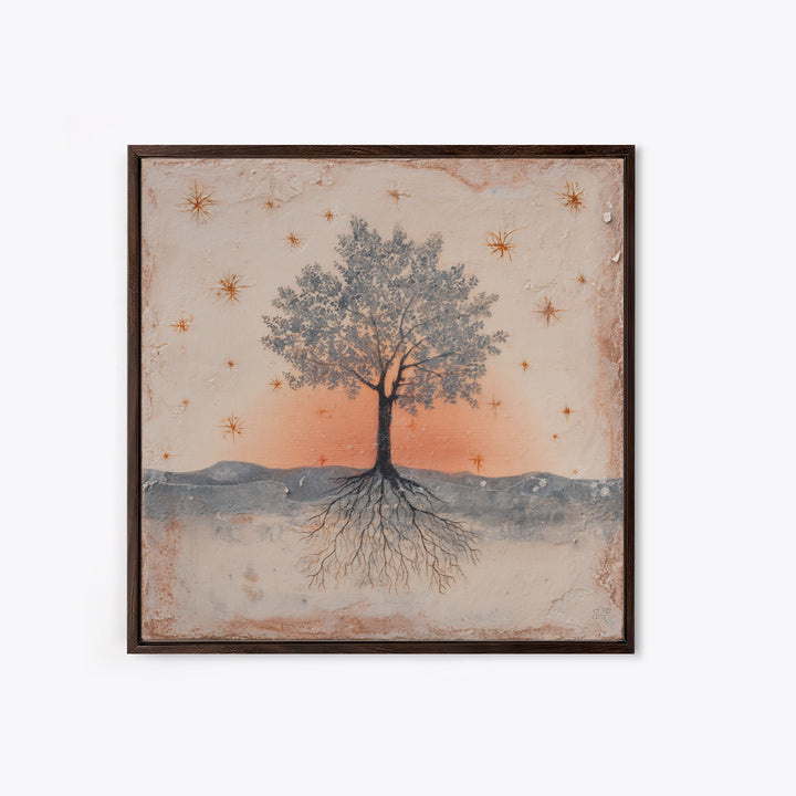 Tree of Life Framed Canvas Print, Meditation Art, Boho Wall Art, Living Room Decor, Fine Art, Stillness, Spiritual Wall Art, MED-1x1-44