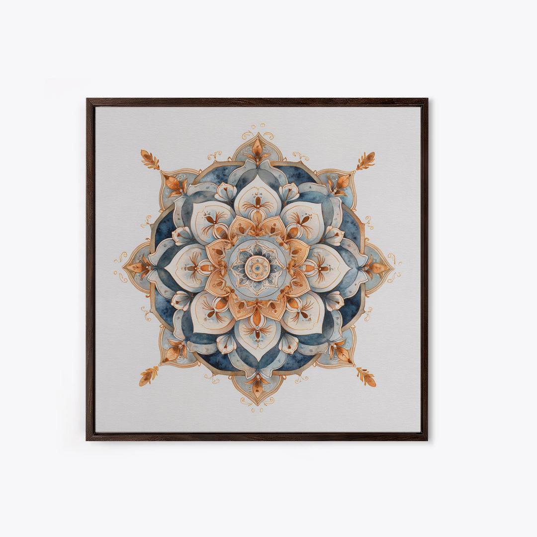 Mandala with Soft Gold and Indigo Symmetry Canvas Print, Meditation Art, Room Decor, Living Room Decor, Fine Art, Stillness, MED-1x1-98