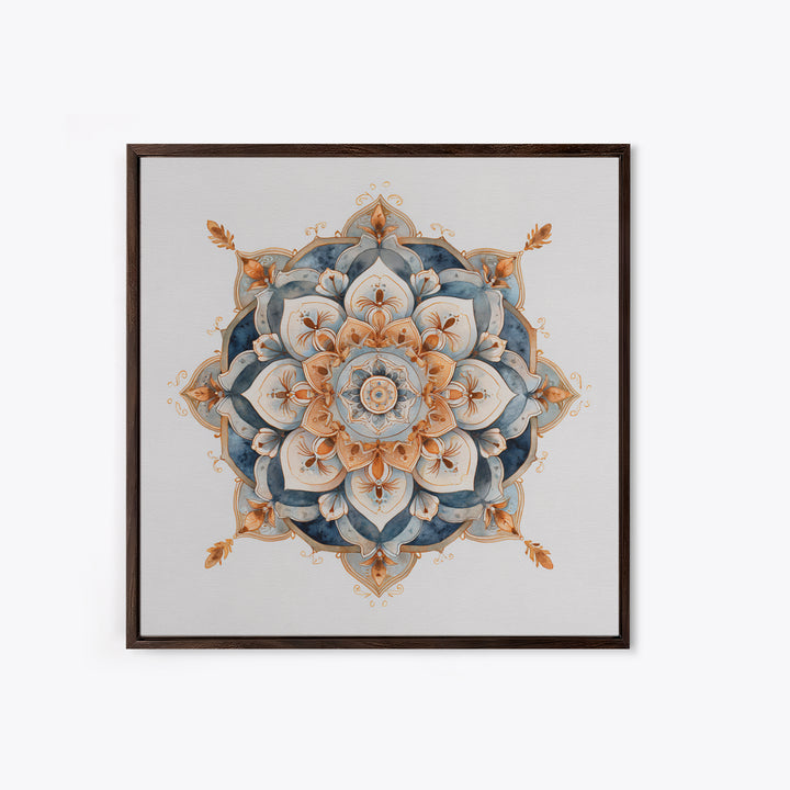 Mandala with Soft Gold and Indigo Symmetry Canvas Print, Meditation Art, Room Decor, Living Room Decor, Fine Art, Stillness, MED-1x1-98