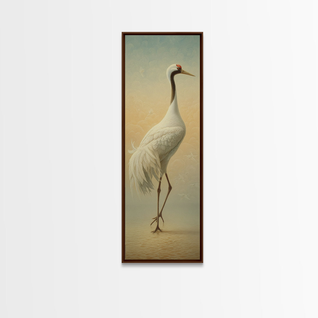 White Crane in Quiet Morning Mist Canvas Print, Meditation Art, Yoga Wall Art, Living Room Decor, Fine Art, Stillness, MED-1x3-100