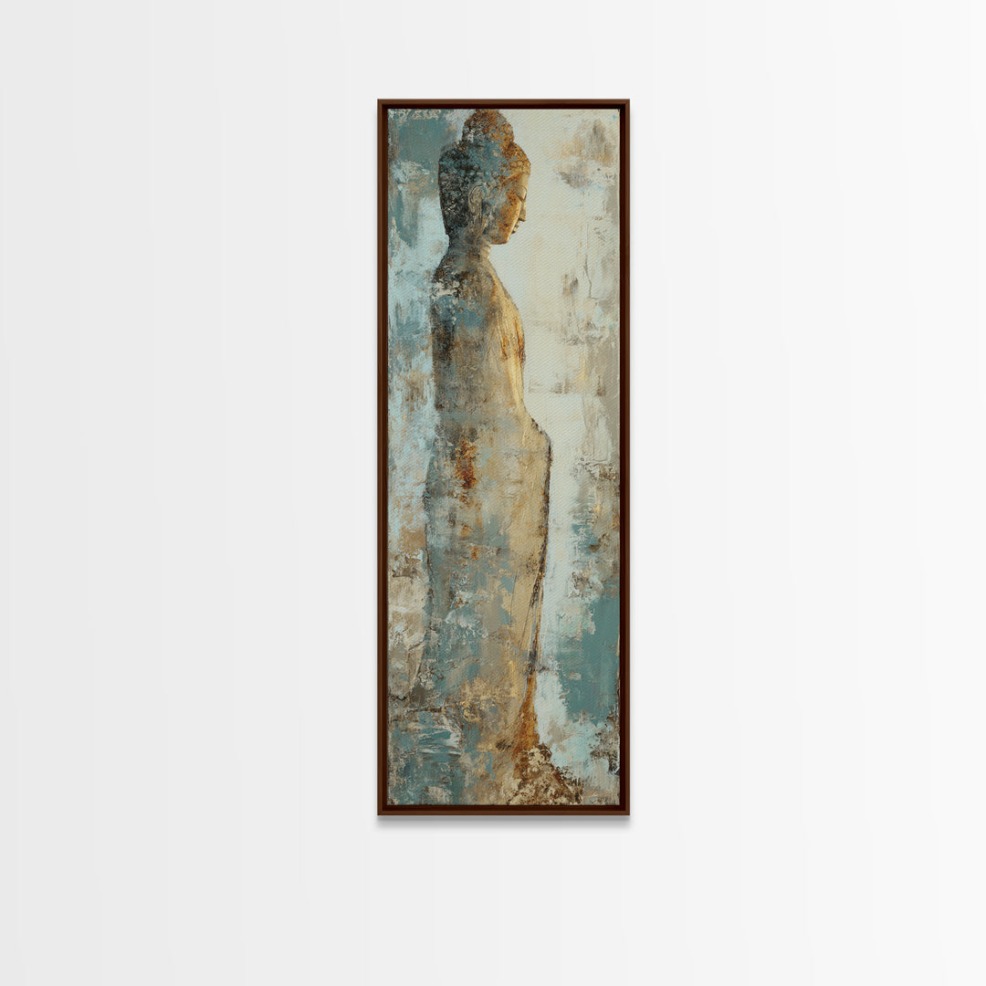 Buddha Silhouette Surrounded by Warm Light Framed Canvas Print, Meditation Art, Boho Wall Decor, Living Room Decor, Stillness, MED-1x3-19
