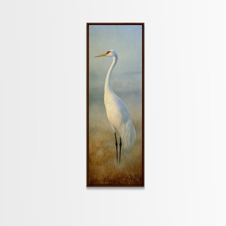White Crane in Quiet Morning Mist Canvas Print, Meditation Art, Art Deco, Living Room Decor, Stillness, Digital Download Art, MED-1x3-28