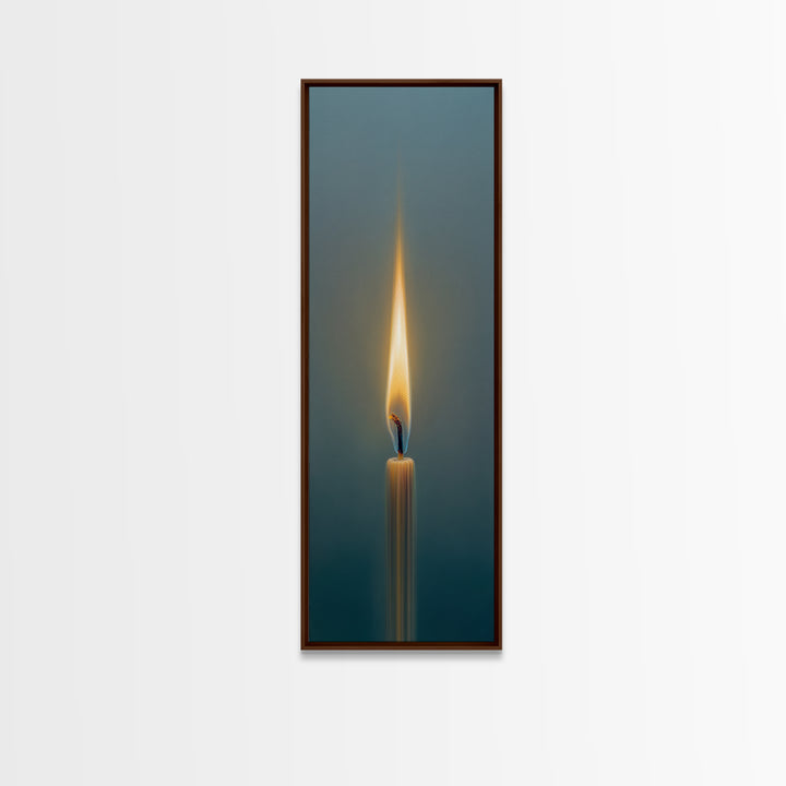 Minimal Candle Flame on Dark Background Framed Canvas Print, Meditation Art, Fine Art Print, Living Room Decor, Stillness, MED-1x3-50