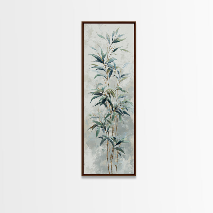 Bamboo Leaves in Gentle Ink Wash Framed Canvas Print, Meditation Art, Gallery Decor, Living Room Decor, Fine Art, Stillness, MED-1x3-71