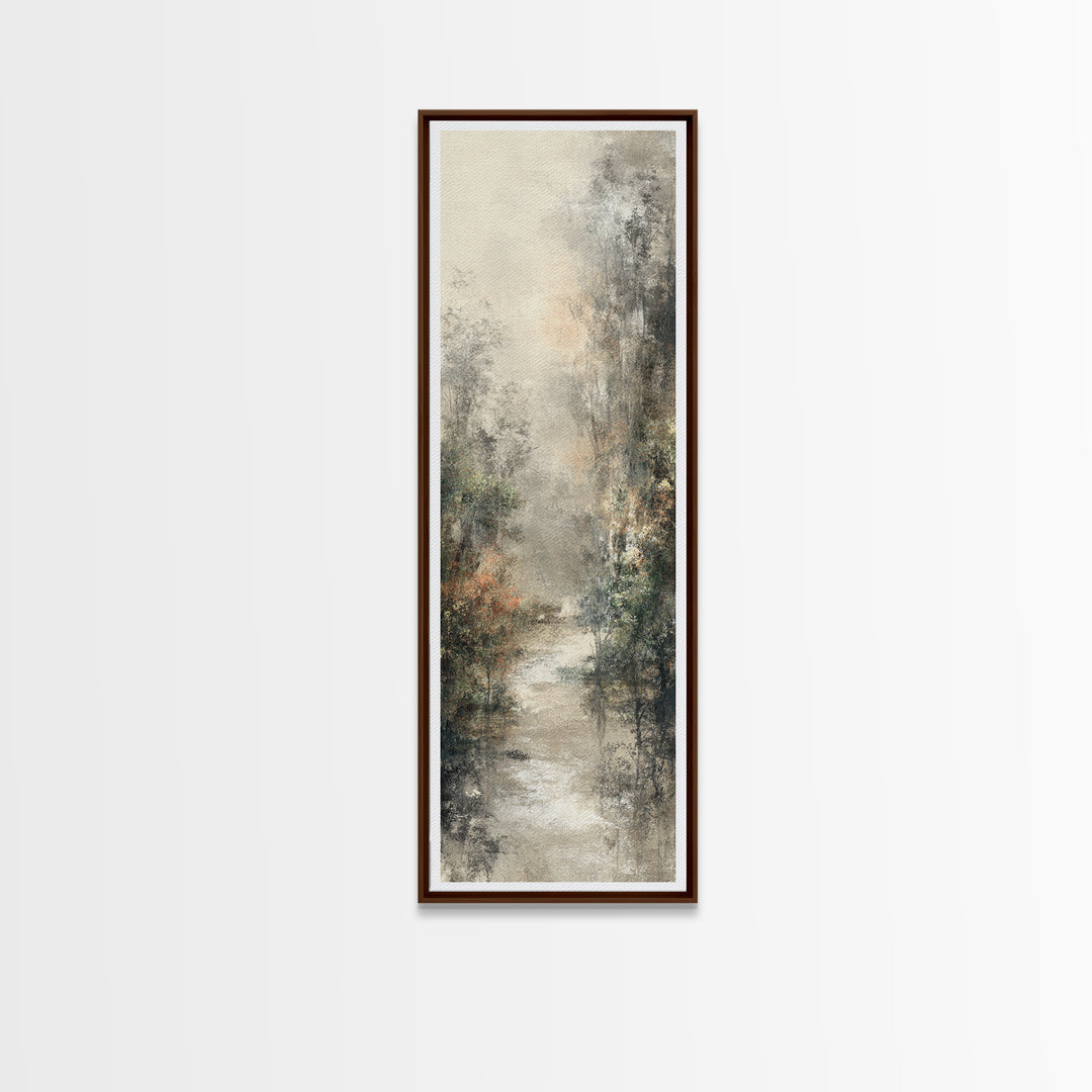 Misty Forest Path Canvas Print, Meditation Art, Boho Wall Decor, Living Room Decor, Oil Painting, Stillness, Modern Home Decor, MED-1x3-73