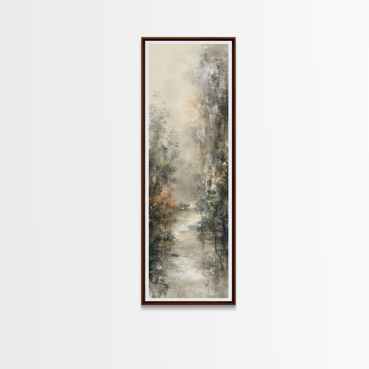 Misty Forest Path Canvas Print, Meditation Art, Boho Wall Decor, Living Room Decor, Oil Painting, Stillness, Modern Home Decor, MED-1x3-73