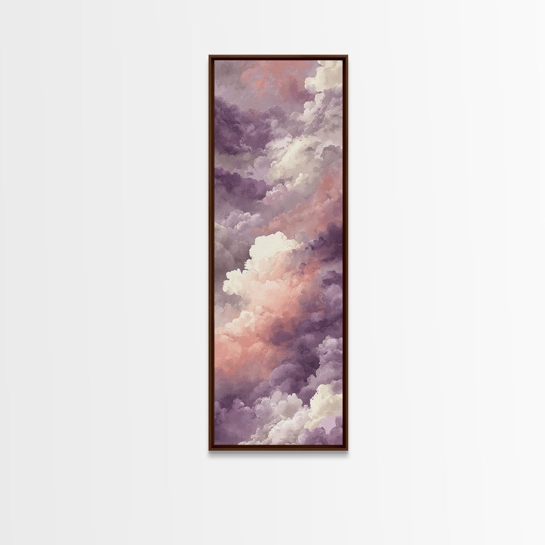 Gentle Cloudscape in Lavender and Cream Framed Canvas Print, Meditation Art, Yoga Wall Art, Living Room Decor, Stillness, MED-1x3-79