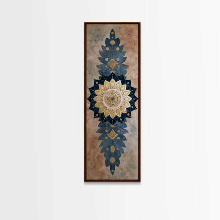 Mandala with Soft Gold and Indigo Symmetry Canvas Print, Meditation Art, Minimalist Decor, Living Room Decor, Stillness, MED-1x3-86