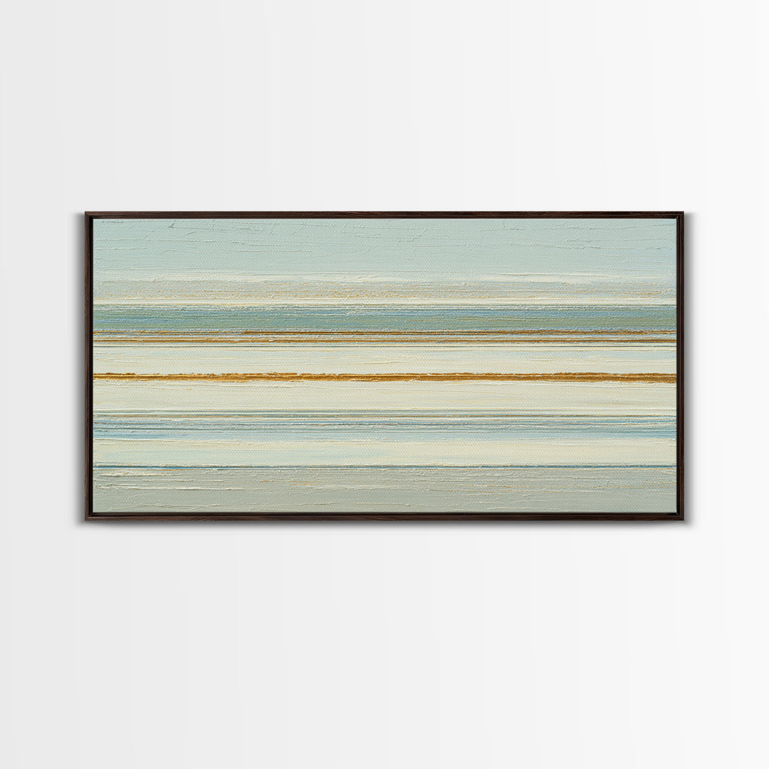 Sand Garden Lines as Minimalist Pattern Framed Canvas Print, Meditation Art, Living Room Decor, Oil Painting, Stillness, MED-2x1-43