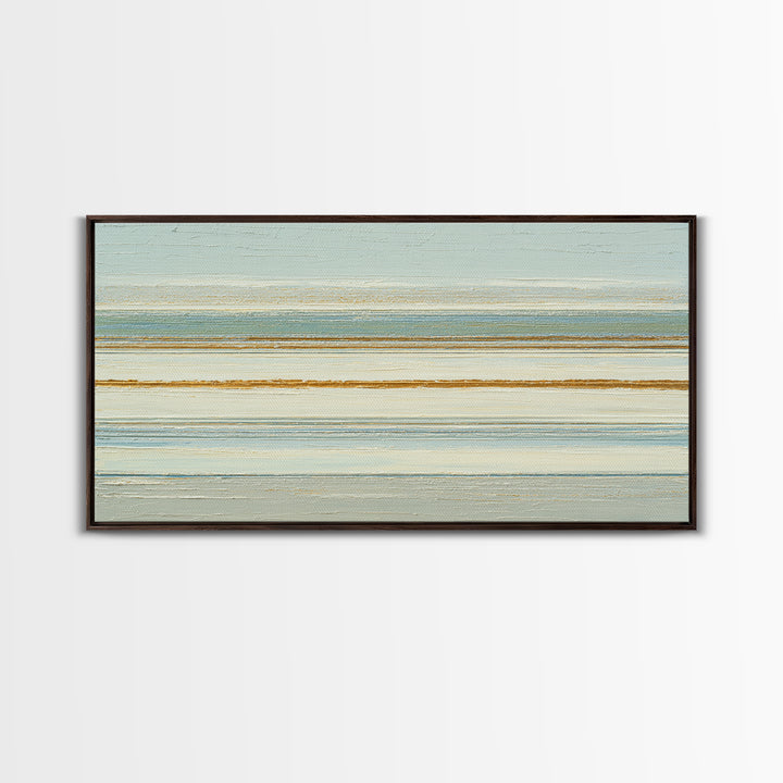 Sand Garden Lines as Minimalist Pattern Framed Canvas Print, Meditation Art, Living Room Decor, Oil Painting, Stillness, MED-2x1-43