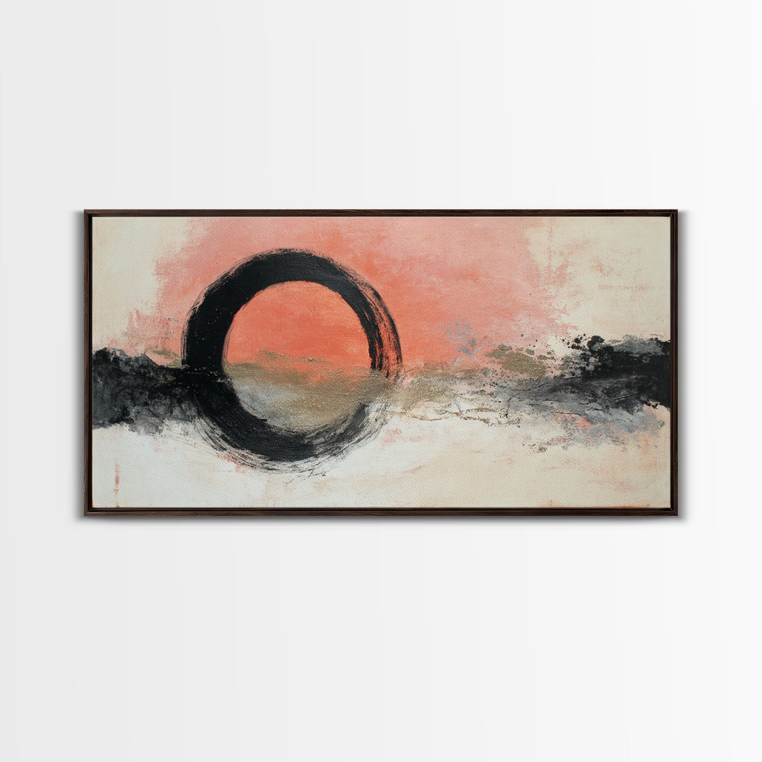 Zen Circle Brushstroke on Textured Paper Canvas Print, Meditation Art, Art Deco, Living Room Decor, Fine Art, Stillness, MED-2x1-48