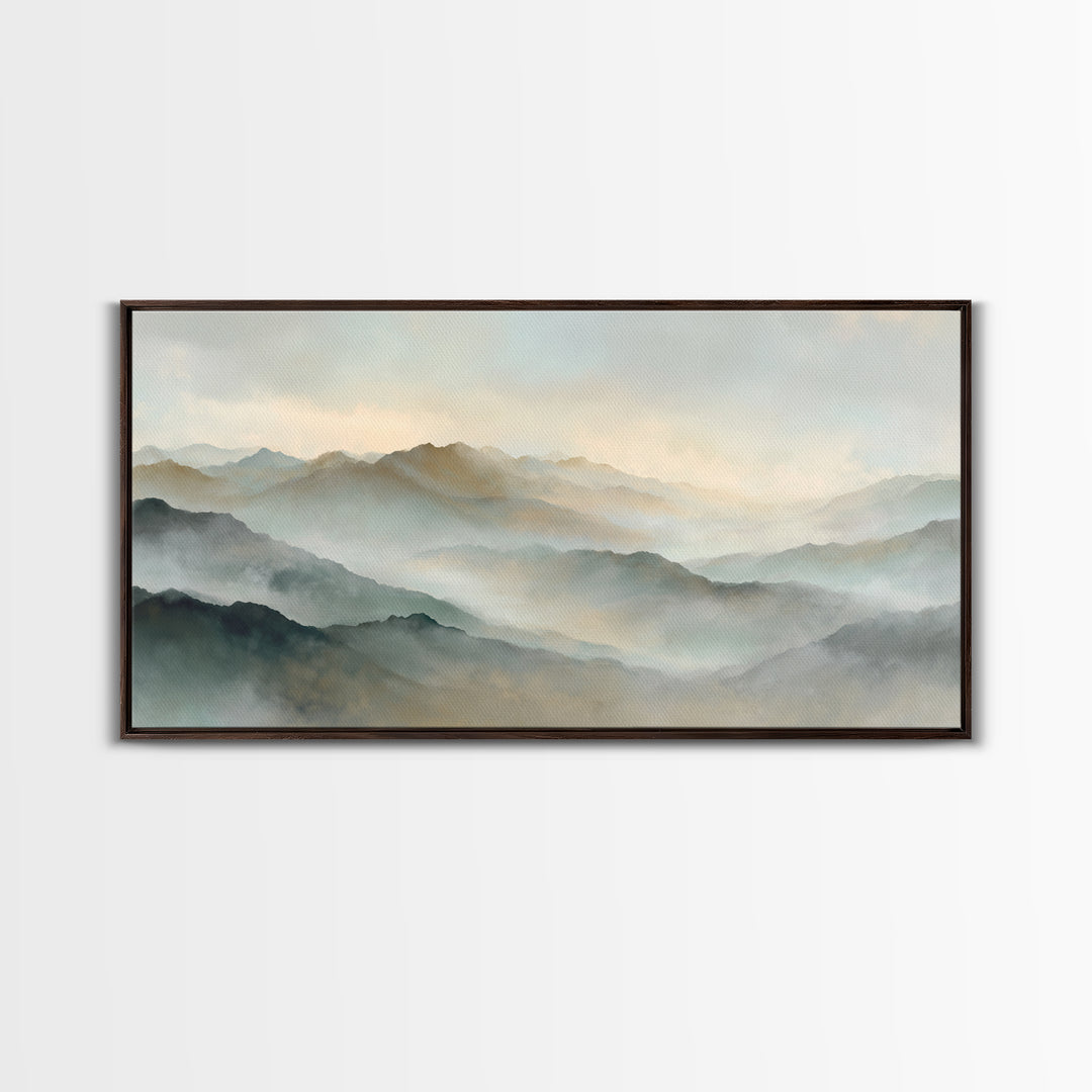 Sunrise over Himalayan Style Mountains Canvas Print, Meditation Art, Boho Wall Art, Living Room Decor, Watercolor Art, MED-2x1-61