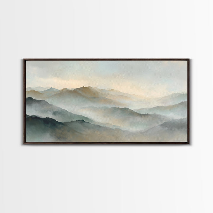 Sunrise over Himalayan Style Mountains Canvas Print, Meditation Art, Boho Wall Art, Living Room Decor, Watercolor Art, MED-2x1-61