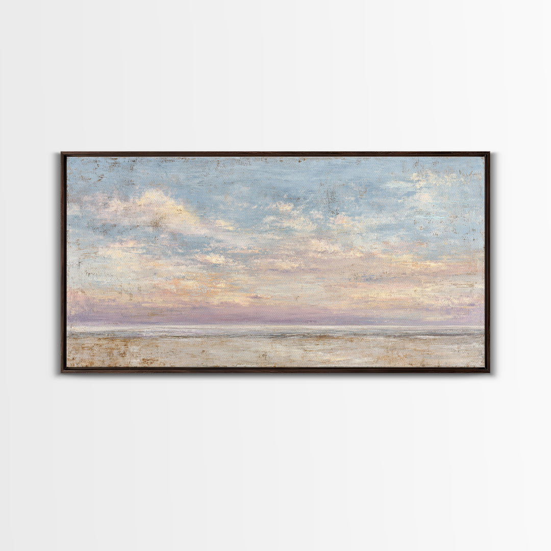 Gentle Cloudscape in Lavender and Cream Framed Canvas Print, Meditation Art, Buddha Wall Art, Living Room Decor, Stillness, MED-2x1-87