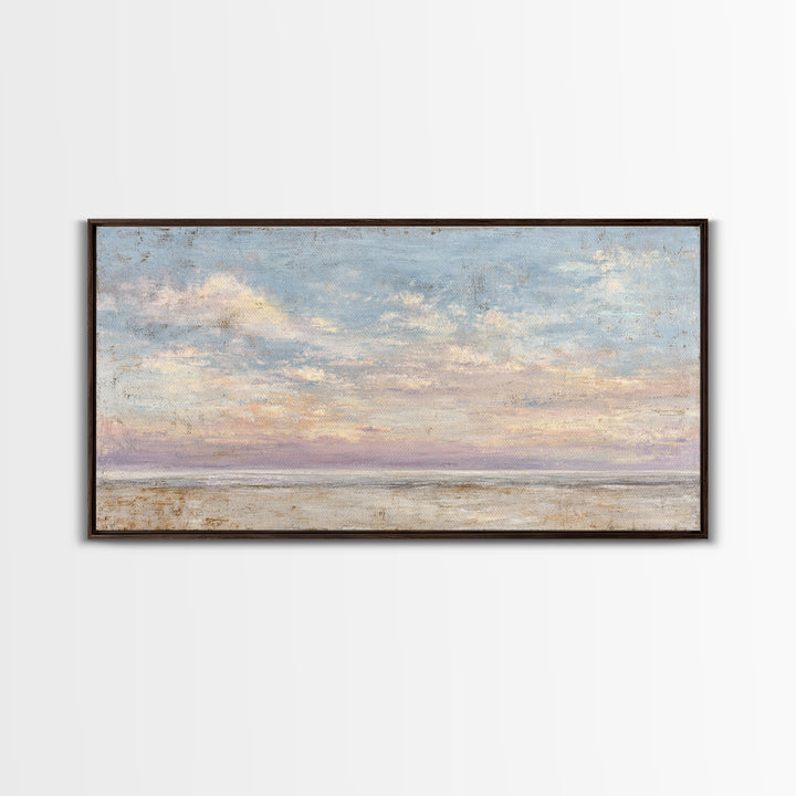 Gentle Cloudscape in Lavender and Cream Framed Canvas Print, Meditation Art, Buddha Wall Art, Living Room Decor, Stillness, MED-2x1-87