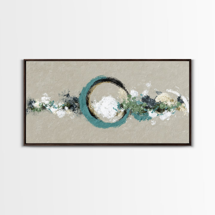 Zen Circle Brushstroke on Textured Paper Framed Canvas Print, Meditation Art, Minimalist Art, Living Room Decor, Oil Painting, MED-2x1-96