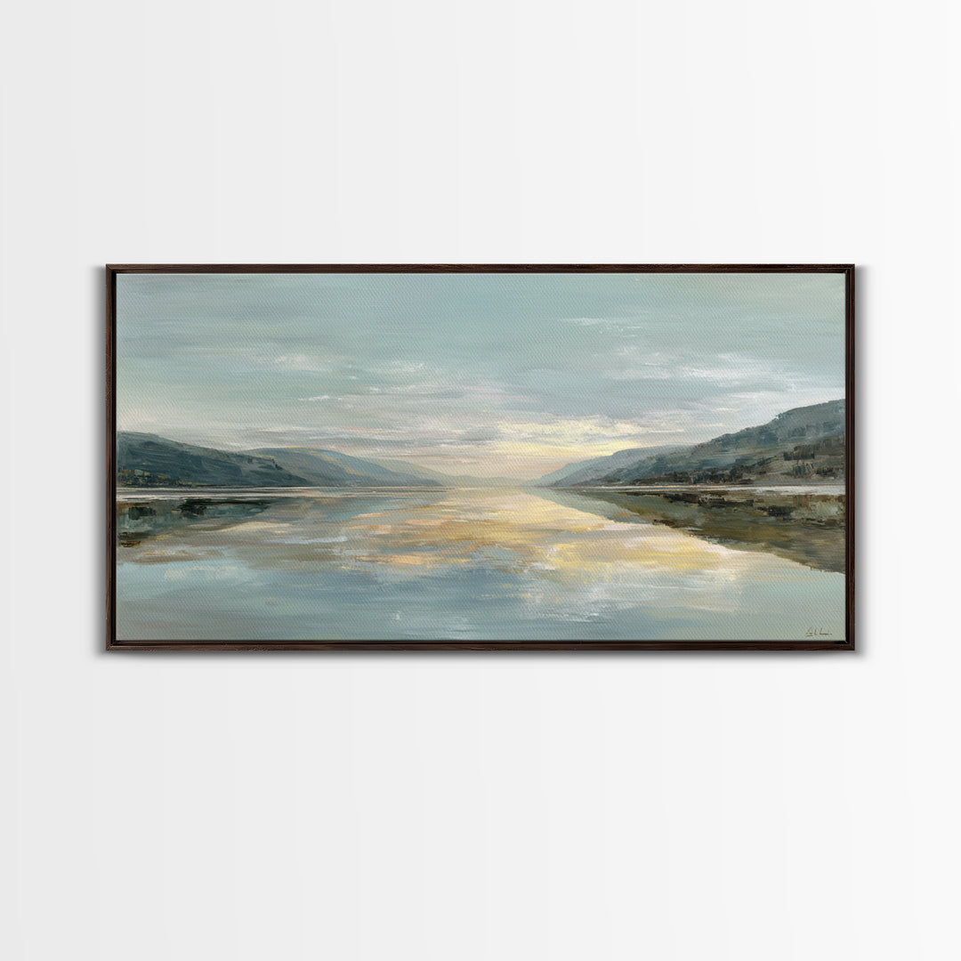 Mountain Lake at Sunrise Framed Canvas Print, Meditation Art, Mandala Wall Art, Living Room Decor, Fine Art, Stillness, MED-2x1-97