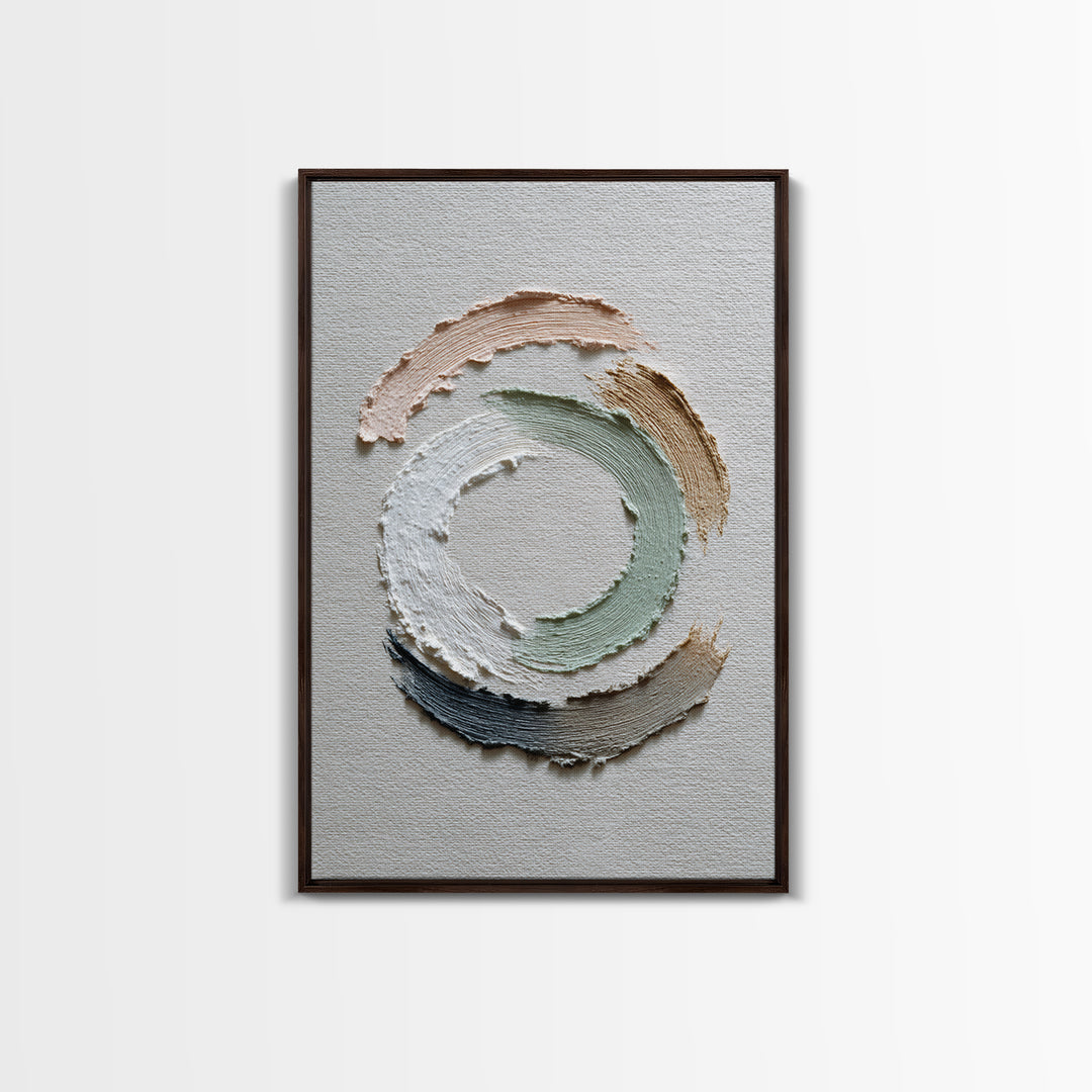 Zen Circle Brushstroke on Textured Paper Framed Canvas Print, Meditation Art, Canvas Art, Living Room Decor, Oil Painting, MED-2x3-12