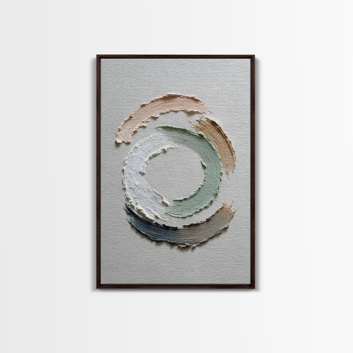 Zen Circle Brushstroke on Textured Paper Framed Canvas Print, Meditation Art, Canvas Art, Living Room Decor, Oil Painting, MED-2x3-12
