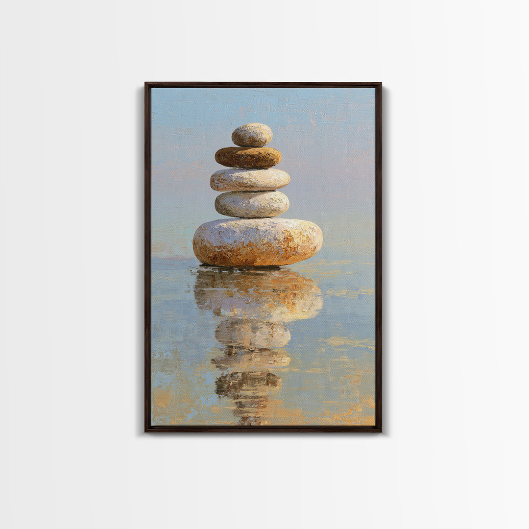 Floating Stones Balanced Above Calm Water Canvas Print, Meditation Art, Gallery Decor, Living Room Decor, Fine Art, Stillness, MED-2x3-16