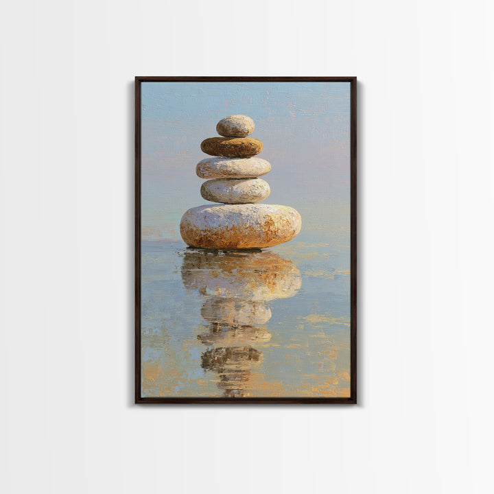 Floating Stones Balanced Above Calm Water Canvas Print, Meditation Art, Gallery Decor, Living Room Decor, Fine Art, Stillness, MED-2x3-16